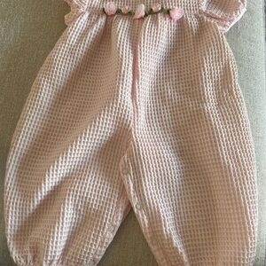 12 Month Rose Cottage Pink Waffle Knit Baby Romper